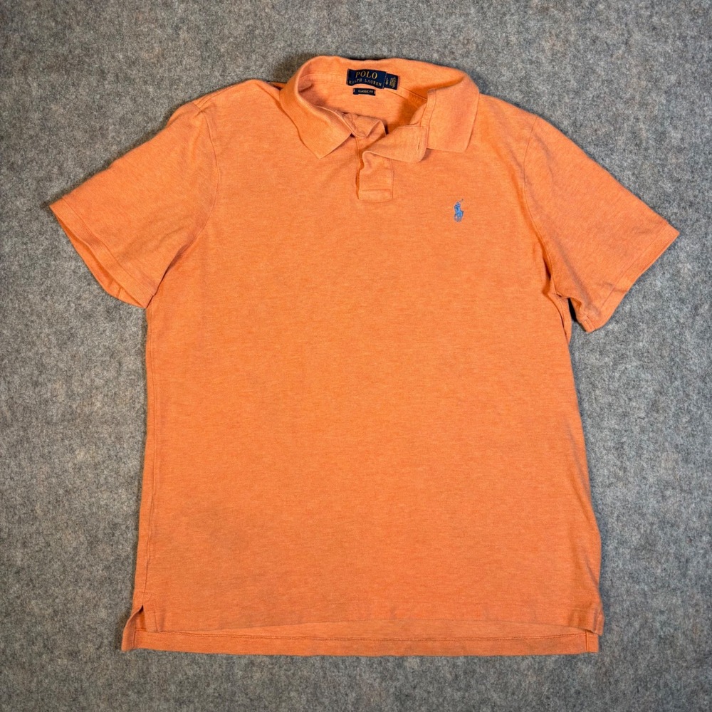 Polo Ralph Lauren Polo Shirt Mens L Orange Classic Fit Cotton Pique *STAINS READ